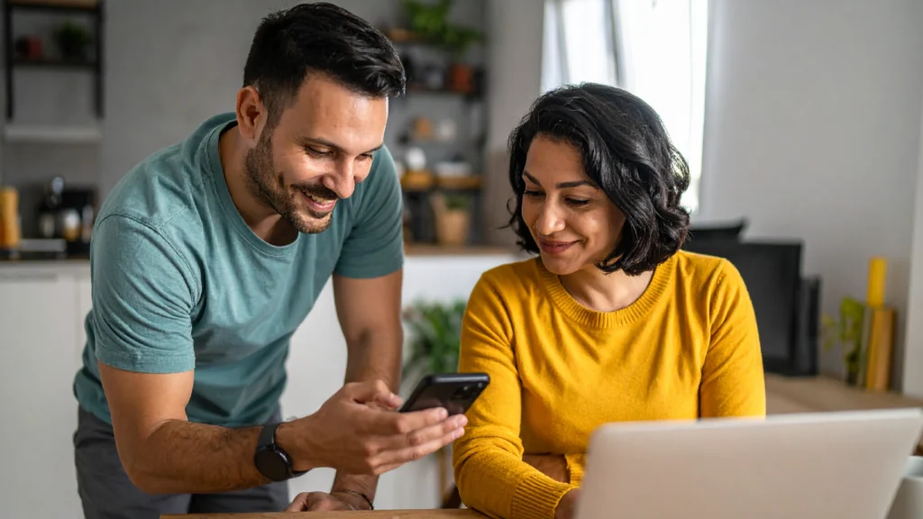 personnes utilisant un ordinateur et un smartphone